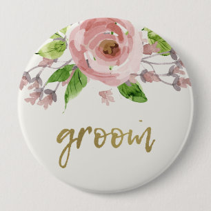 ROMANTISCHE BLUSH PINK ROSE WATERVERF FLORAAL GROE RONDE BUTTON 4,0 CM