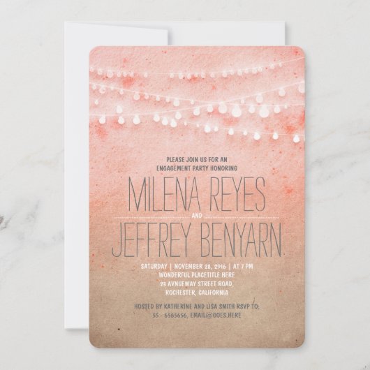 Romantische Blush Pink String Lights Engagement Pa Kaart (Voorkant)