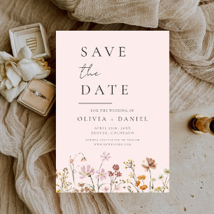 Romantische Blush Pink Wildflowers Boho Save the D Date