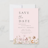 Romantische Blush Pink Wildflowers Boho Save the D Date (Voorkant)