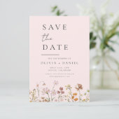 Romantische Blush Pink Wildflowers Boho Save the D Date (Staand voorkant)