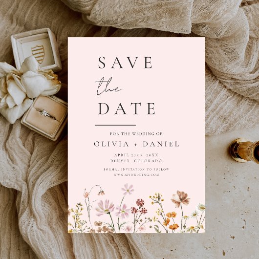 Romantische Blush Pink Wildflowers Boho Save the D Save The Date