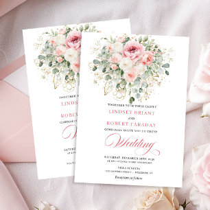 Romantische Blush Pioenroos Groenery Gouden Bruilo Kaart