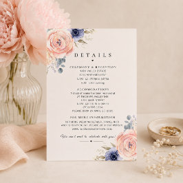 Romantische Blush Pioenrozen Huwelijksdetails Kaar RSVP Kaartje