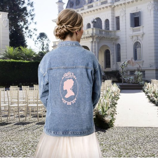 Romantische Blush Regency Lesbische Bruiloft Denim Jacket