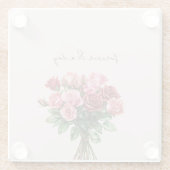 Romantische Blush Rode Roze Rozen Bloemige Trouwda Glazen Onderzetter (Achterkant)