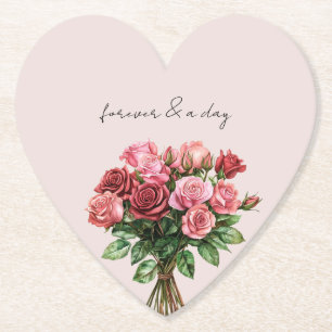 Romantische Blush Rood Rozen Bloemen Huwelijk Kartonnen Onderzetters