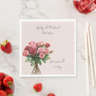Romantische Blush Rood Rozen Bloemen Huwelijk Servet