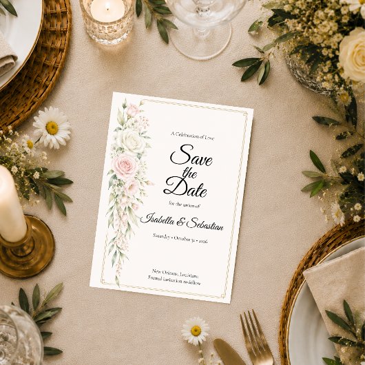 Romantische Blush Roos Elegantie Bruiloft Save The Date