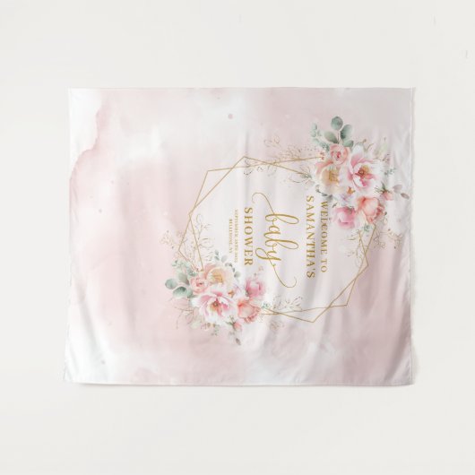 Romantische blush roze bloemen baby shower achterg wandkleed (Voorkant (horizontaal))