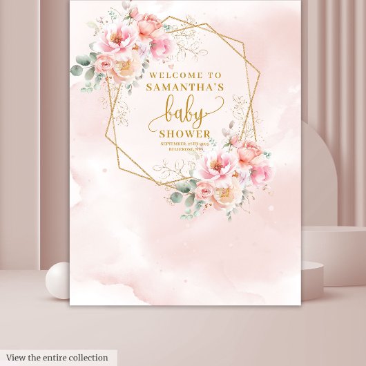 Romantische blush roze bloemen baby shower achterg wandkleed
