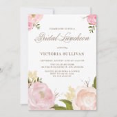 Romantische Blush Roze Bloemen Bruids Luncheon Kaart (Voorkant)