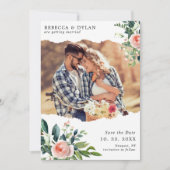 Romantische Blush Roze Bloemen Custom Foto Bruilof Save The Date (Voorkant)