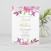 Romantische Blush Roze Bloemen Huwelijksuitnodigin Kaart (Staand voorkant)