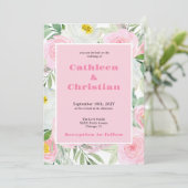 Romantische Blush Roze Bloemen Huwelijksuitnodigin Kaart (Staand voorkant)