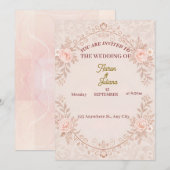 Romantische Blush Roze Bloemen Huwelijksuitnodigin Kaart (Voorkant / Achterkant)