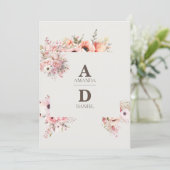 Romantische Blush Roze Bloemen Huwelijksuitnodigin Kaart (Staand voorkant)