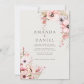 Romantische Blush Roze Bloemen Huwelijksuitnodigin Kaart (Achterkant)