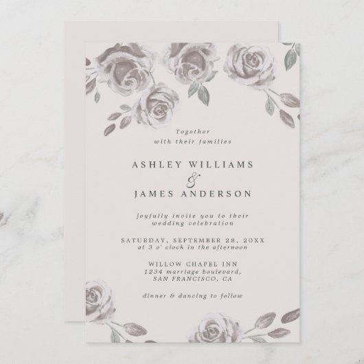 Romantische Blush Roze Bloemen Waterverf bruiloft Kaart (Voorkant / Achterkant)