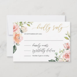Romantische blush roze bloemengoud script letterty RSVP kaartje