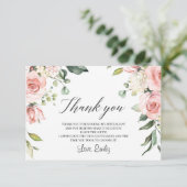 Romantische blush roze bloemengroen vrijgezellenfe bedankkaart (Staand voorkant)