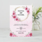 romantische blush roze bordeaux bloemenbruiloft kaart (Staand voorkant)