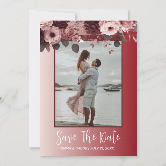 Romantische Blush Roze Bourgondische Waterverf Blo Save The Date (Voorkant)