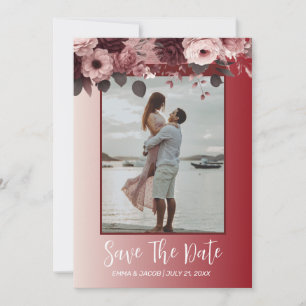 Romantische Blush Roze Bourgondische Waterverf Blo Save The Date
