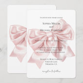 Romantische Blush Roze Bow Wedding Kaart (Voorkant / Achterkant)