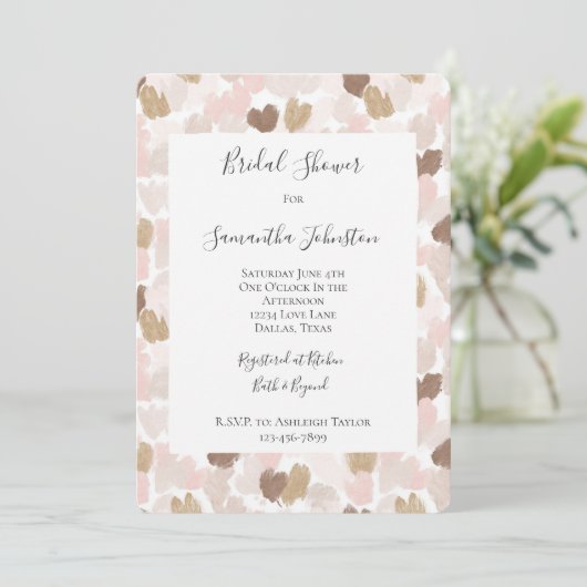 Romantische Blush Roze Bruine Harten Bruiloft Kaart (Staand voorkant)