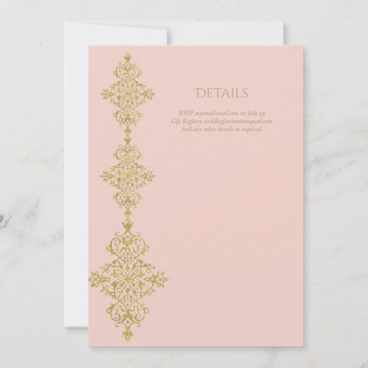 Romantische Blush Roze Goud Bruiloft Kaart (Achterkant)