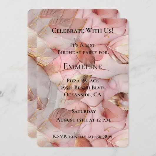 Romantische Blush Roze Goud Verjaardag Kaart (Voorkant / Achterkant)