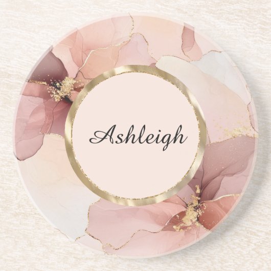 Romantische Blush Roze Gouden Bloem Bruidsdouche Zandsteen Onderzetter (Voorkant)