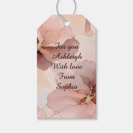 Romantische Blush Roze Gouden Bloem Bruiloft Cadeaulabel (Voorkant)