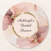 Romantische Blush Roze Gouden Bloem Bruiloft Ronde Kartonnen Onderzetter (Voorkant)
