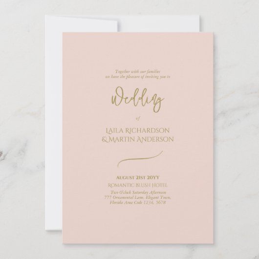 Romantische Blush Roze Gouden Eenvoudige Trouw Kaart (Voorkant)