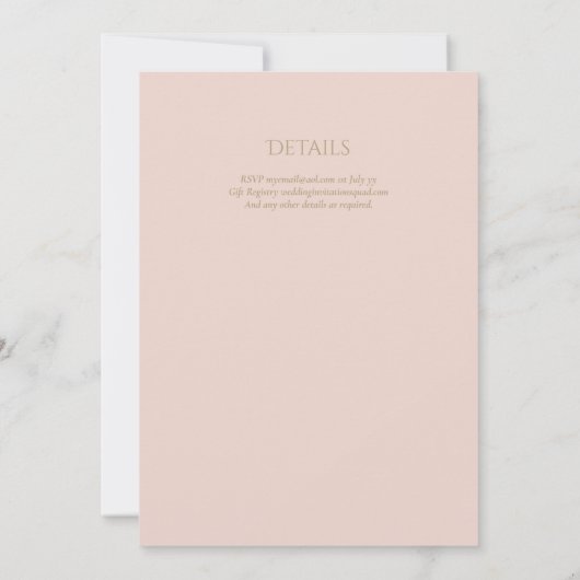 Romantische Blush Roze Gouden Eenvoudige Trouw Kaart (Achterkant)