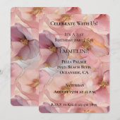 Romantische Blush Roze Gouden Glitz Bloemen Verjaa Kaart (Voorkant / Achterkant)