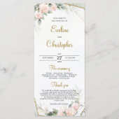 Romantische Blush Roze groen bladeren gouden Lijst Programmakaart (Voorkant)