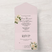 Romantische Blush Roze Ivoor Bloemen Bruiloft All In One Uitnodiging (Binnen)