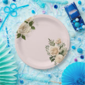 Romantische Blush Roze Ivoor Bloemen Bruiloft Papieren Bordje (Feest)