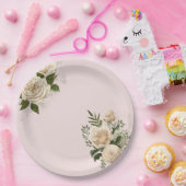 Romantische Blush Roze Ivoor Bloemen Bruiloft Papieren Bordje (Feest)