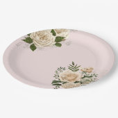 Romantische Blush Roze Ivoor Bloemen Bruiloft Papieren Bordje (Gekanteld)
