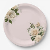 Romantische Blush Roze Ivoor Bloemen Bruiloft Papieren Bordje (Voorkant)