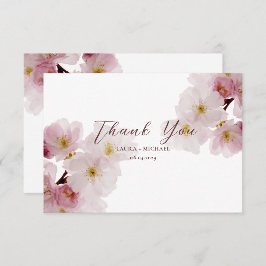Romantische Blush Roze Kersenbloesem Bedankkaart (Voorkant / Achterkant)
