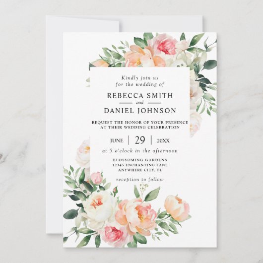 Romantische Blush Roze Pioenen Bloemen Land Bruilo Kaart (Voorkant)