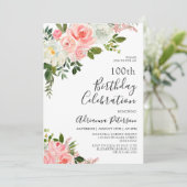 Romantische Blush Roze Rose Bloemen 100ste Verjaar Kaart (Staand voorkant)