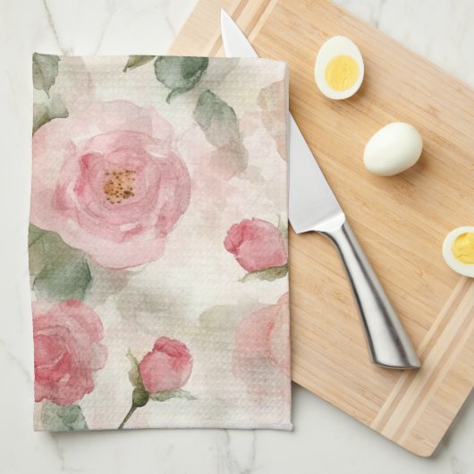 Romantische Blush Roze Rozen Bloemig Theedoek (Quarter Fold)