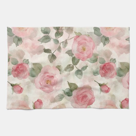 Romantische Blush Roze Rozen Bloemig Theedoek (Horizontaal)