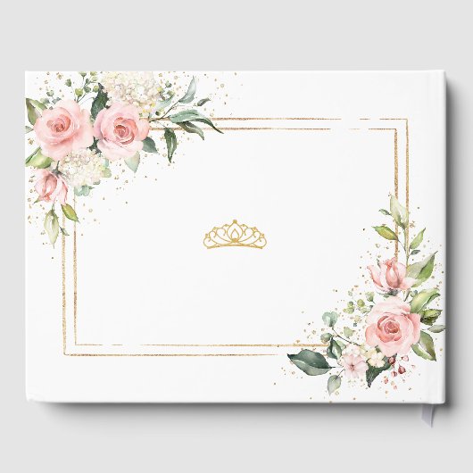 Romantische Blush roze rozen gouden tiara Quincean Gastenboek (Achterkant)